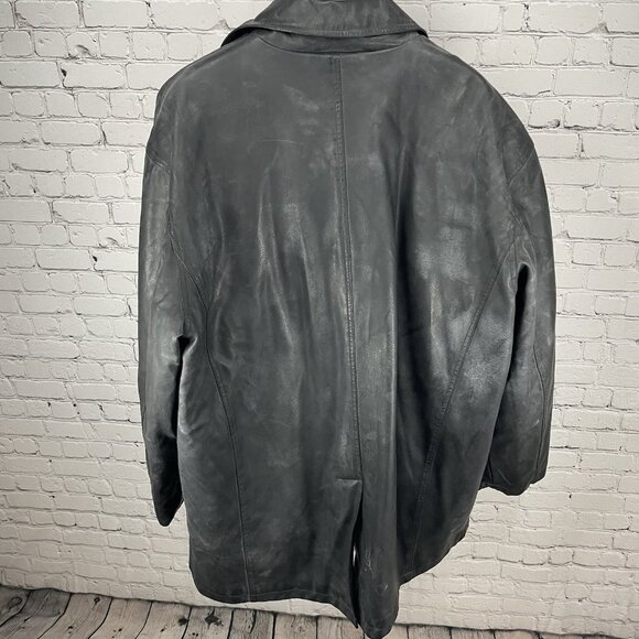 Arizona Matte Black Faux Leather Buttoned Collared Lined Vented Jacket Size 3XL - Picture 2 of 12